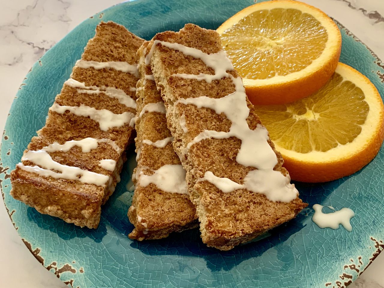 baked French toast sticks with vanilla icing