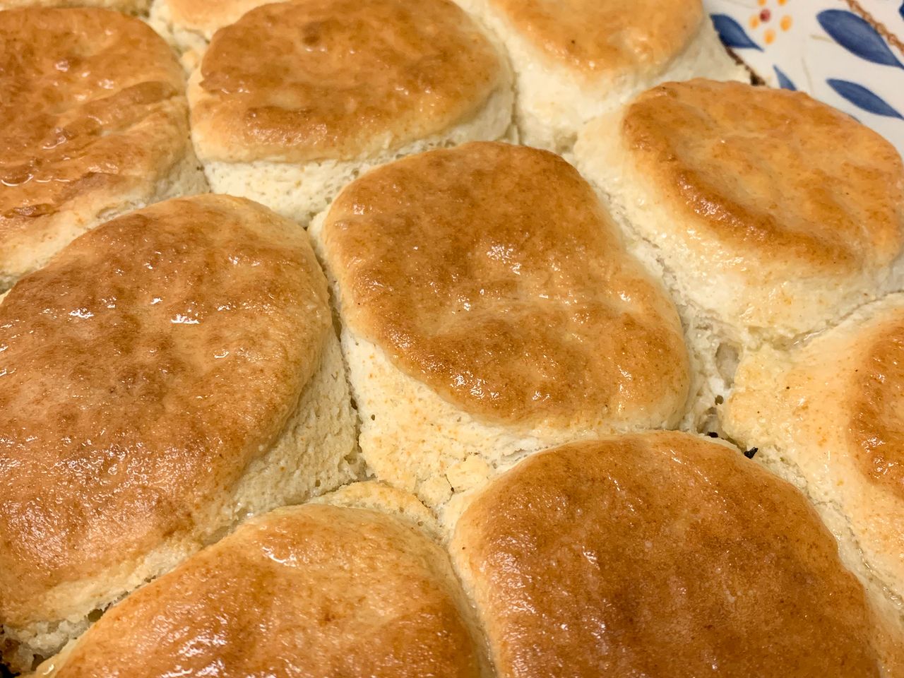 close up view of Biscuits in a baking dish
