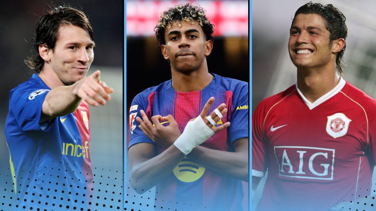 Comparando cuánto tardó Lamine Yamal en alcanzar los 50 goles con Messi y Ronaldo