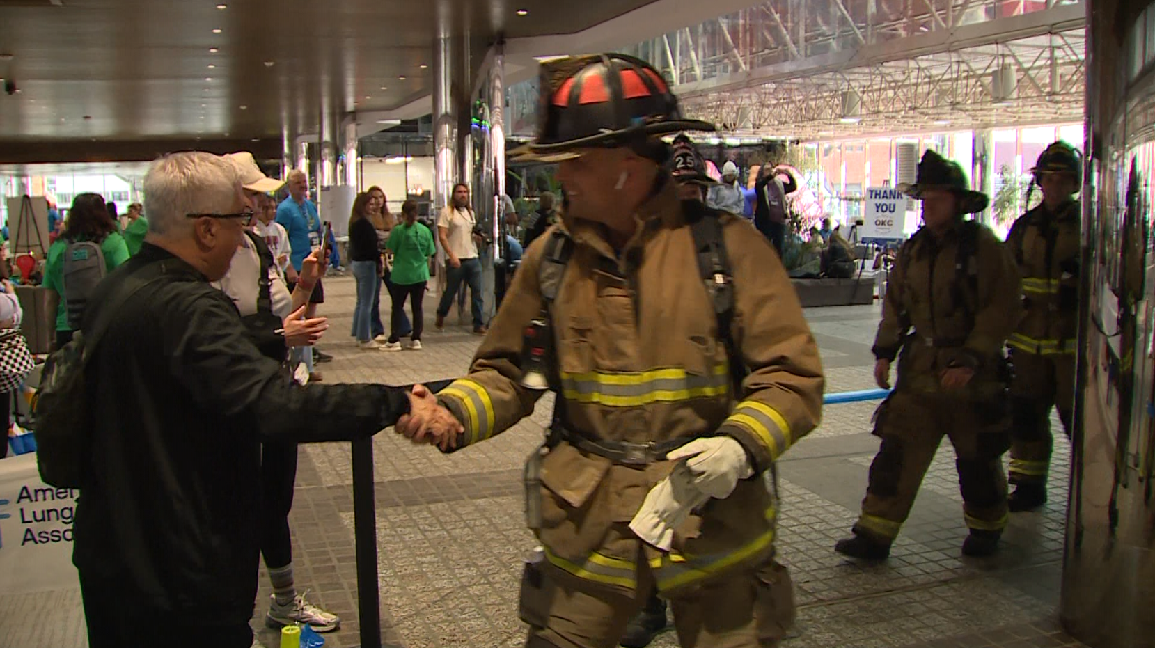 Oklahomans climb stairs during Fight for Air Climb, supporting American ...