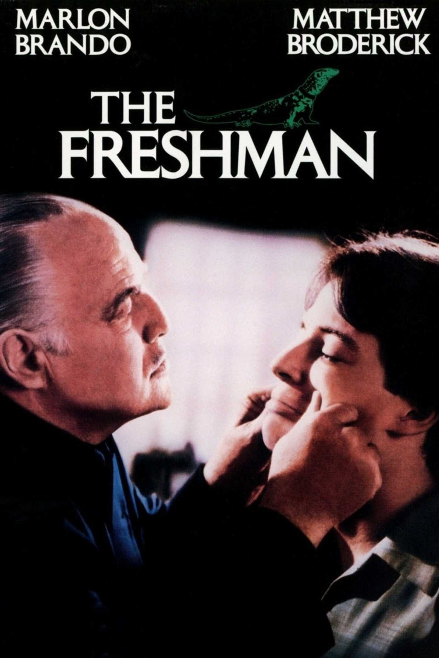 The Freshman movie poster, Marlo Brando pinching Matthew Broderick's cheeks