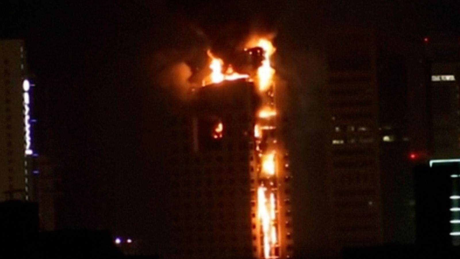 High-rise engulfed in flames in Kuwait City