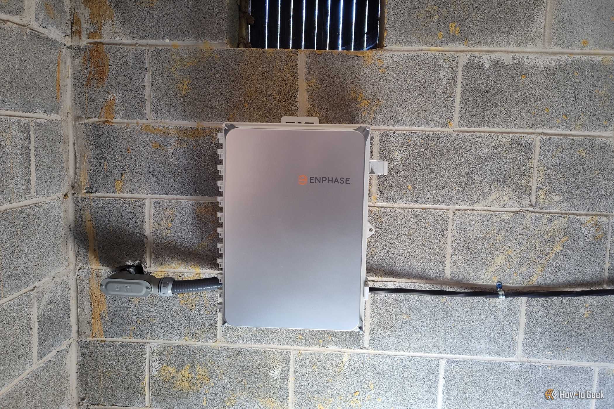 Enphase system controller with conduit running to solar panels.