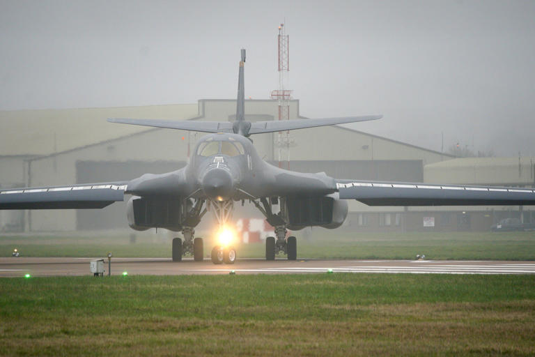 More United States Air Force Rockwell B-1 Lancer Bombers arrived at RAF Fairford in Gloucestershire on Saturday (Ben Birchall/PA) (PA Wire)