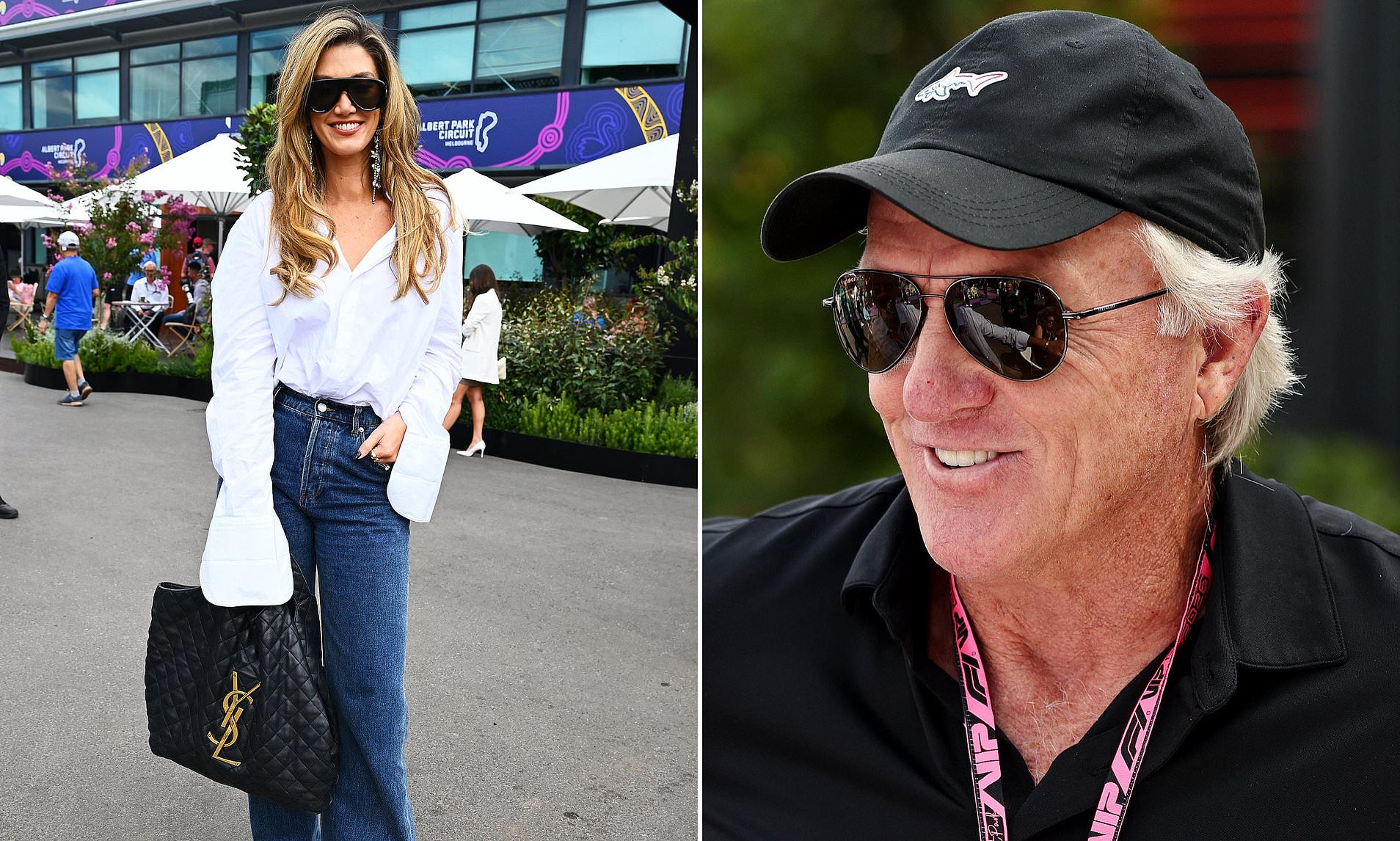 Delta Goodrem stuns at F1 Australian Grand Prix - while golfing legend Greg Norman turns heads<br><br>