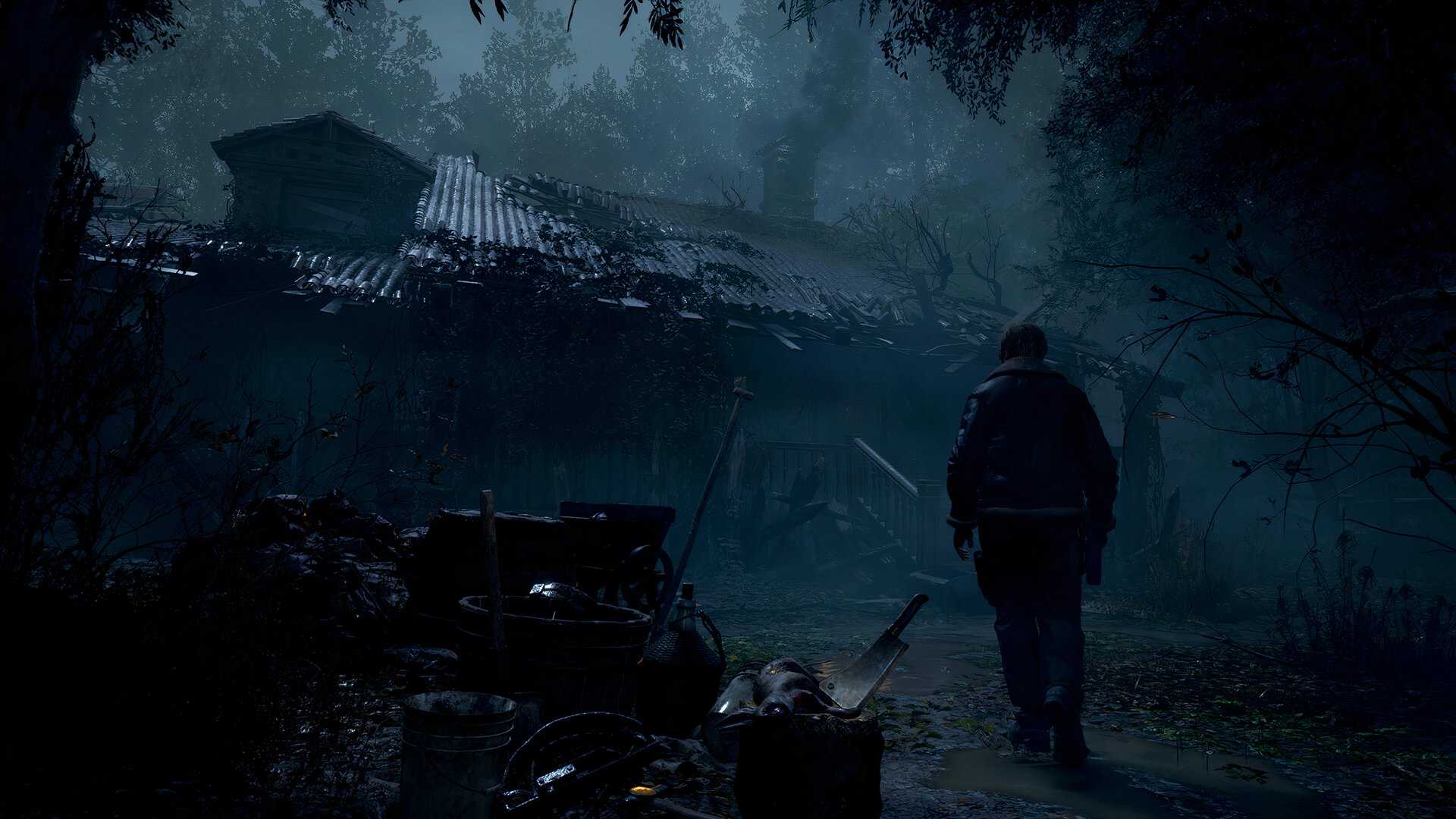 Leon approaching a building in the Resident Evil 4 Remake