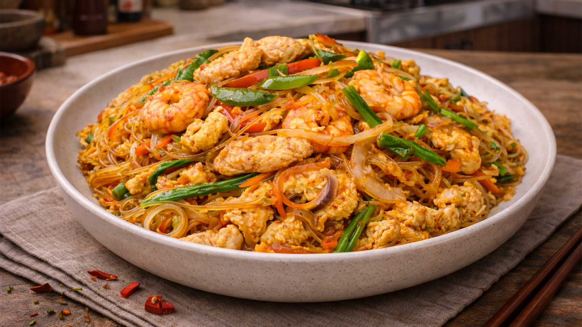 How Singapore noodles get their golden color