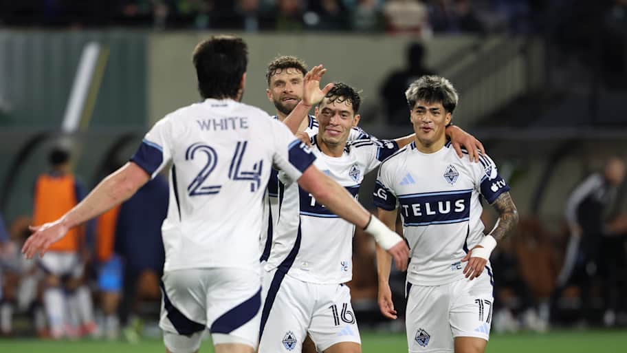 Brian White (left) and Sebastian Berhalter (middle) were pivotal to Vancouver’s win on Saturday night. | Al Sermeno/ISI Photos/Getty Images