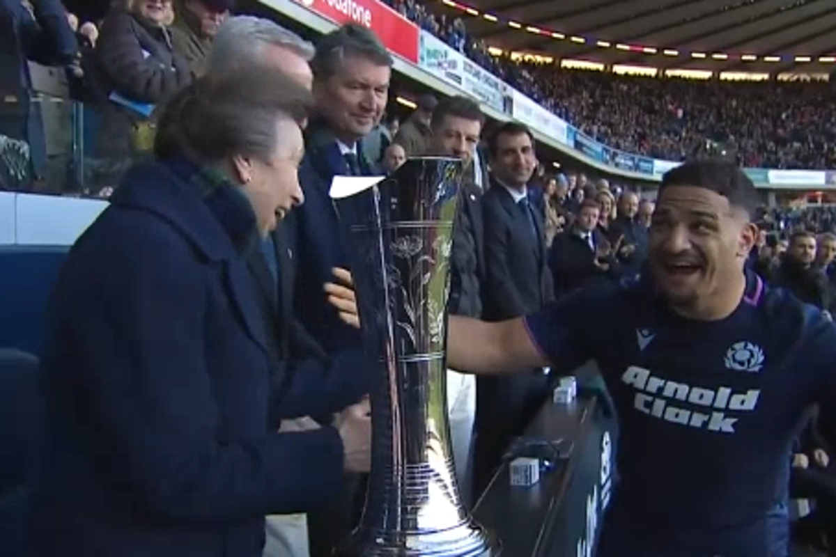 Princess Anne jokingly sidesteps hug from Scotland captain