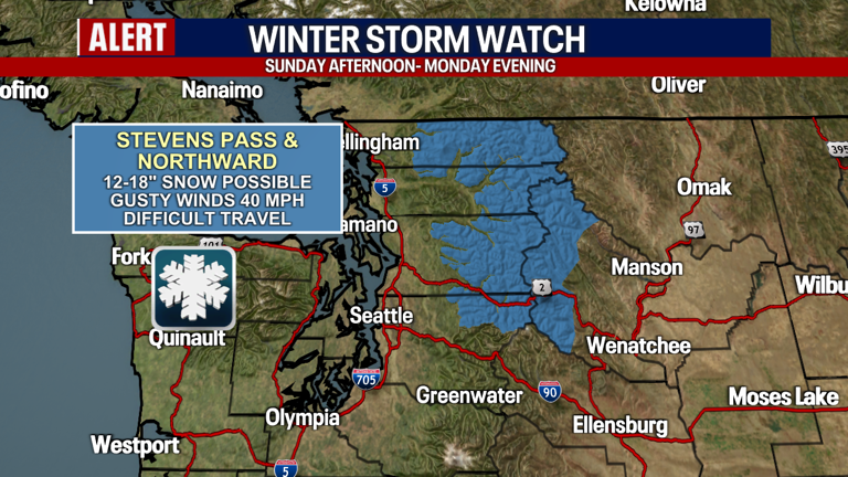 Seattle weather: Heavy mountain snow on Sunday