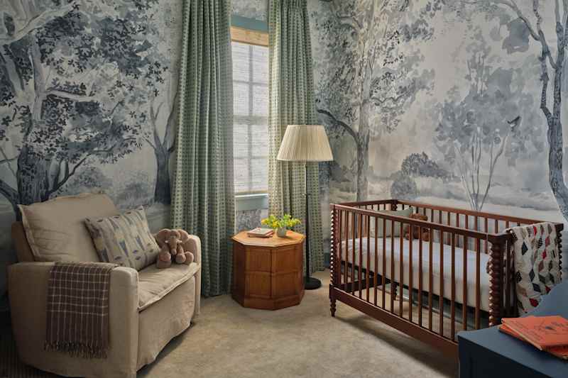 Whimsical mural wallpaper makes this nursery feel calm and cocoon-like ...