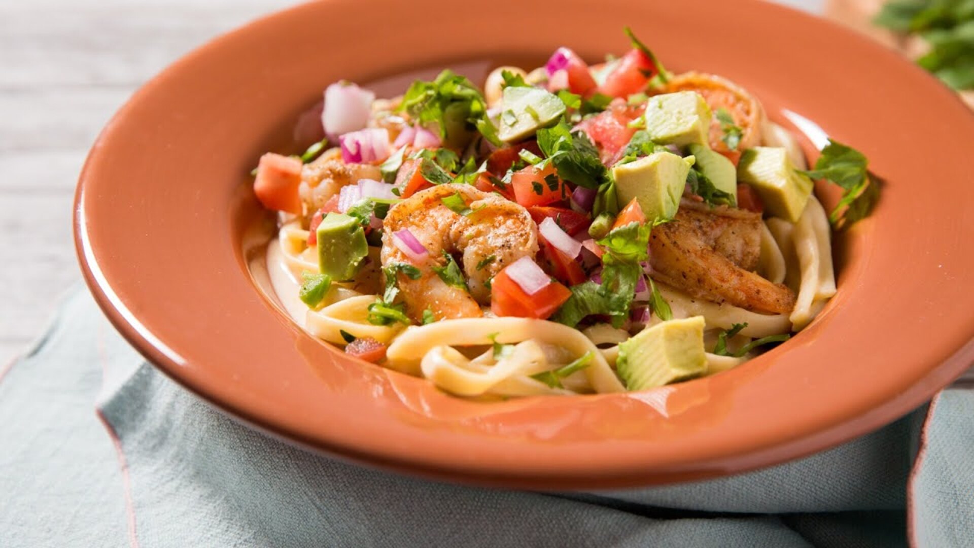 Creamy Mexican shrimp pasta with pico de gallo recipe