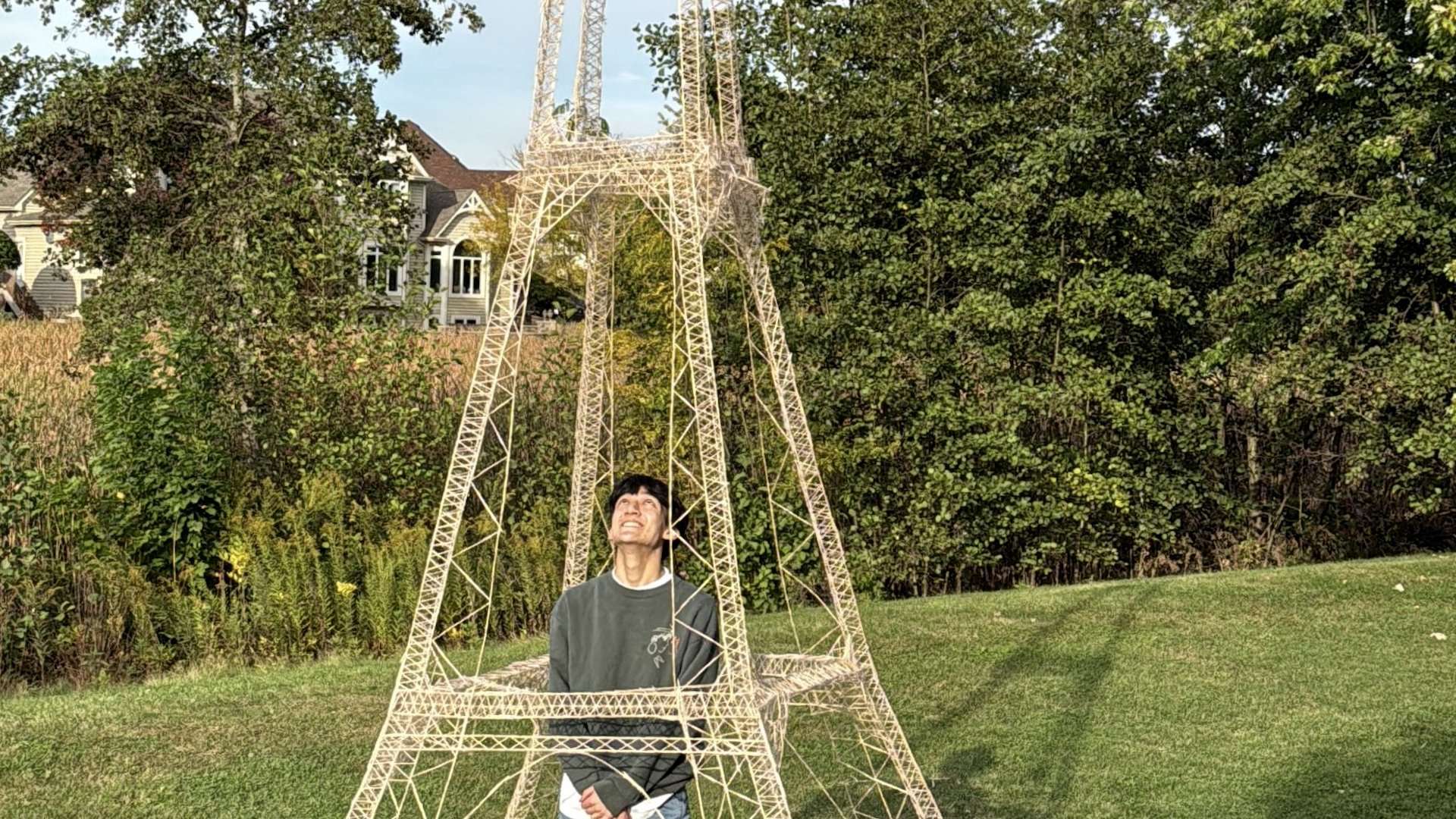 Tallest toothpick sculpture 5.28 metres (17.32 ft) by Eric Klabel