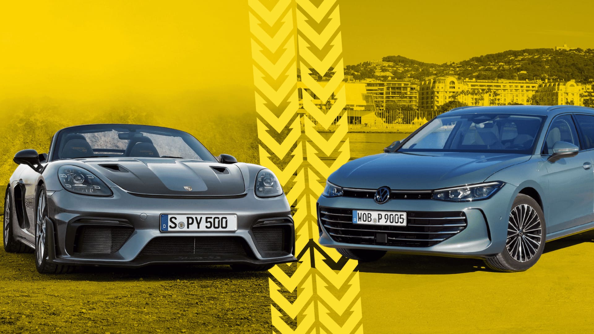 Porsche 718 Spyder RS vs VW Passat B9, apex predator meets family hauler