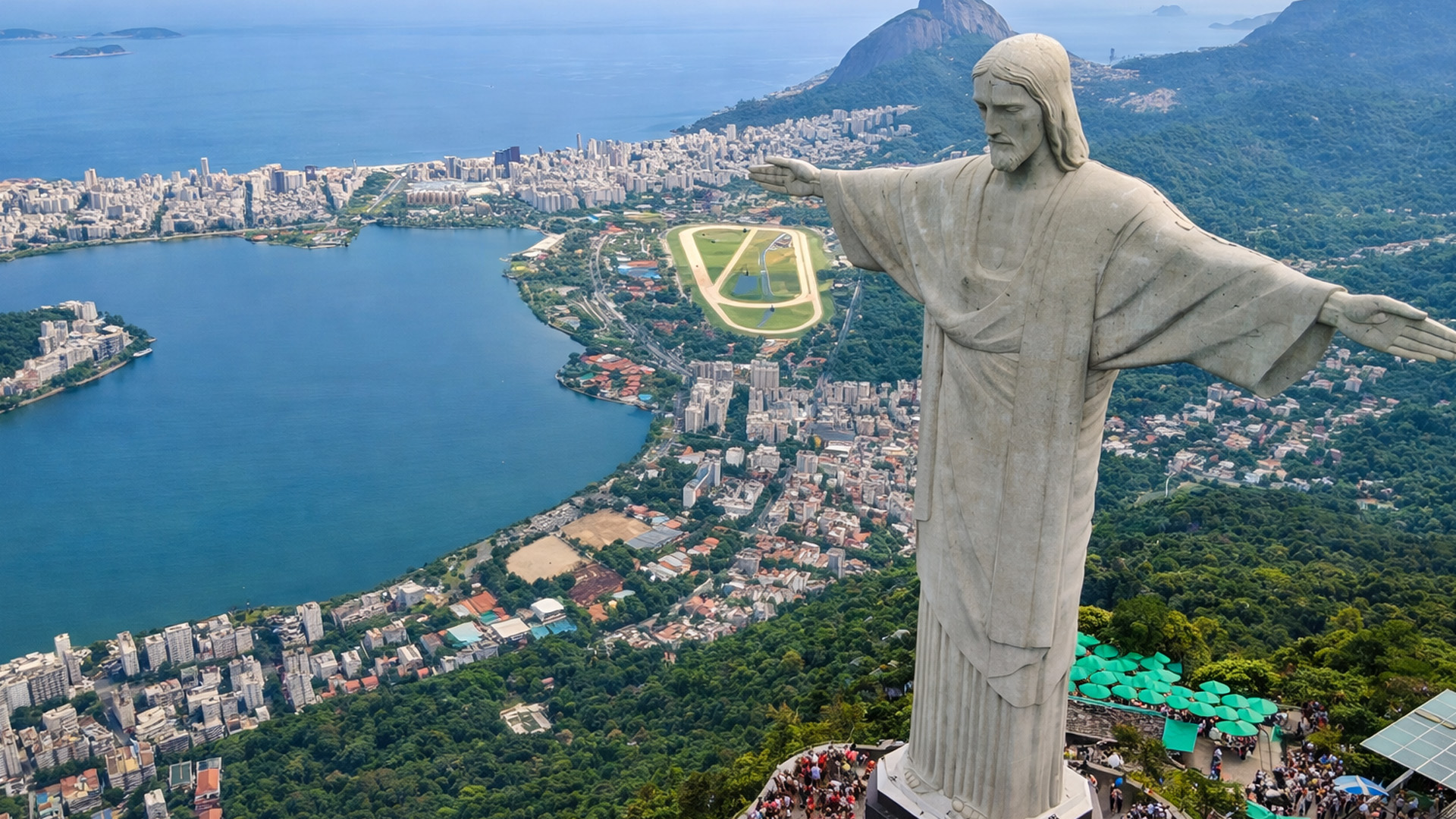 The iconic skyline of Rio de Janeiro beneath Christ the Redeemer