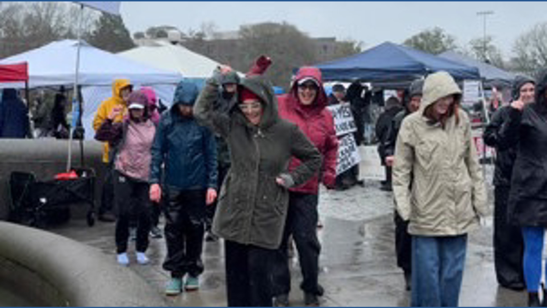 Demonstrators dancing at Seattle’s women’s march