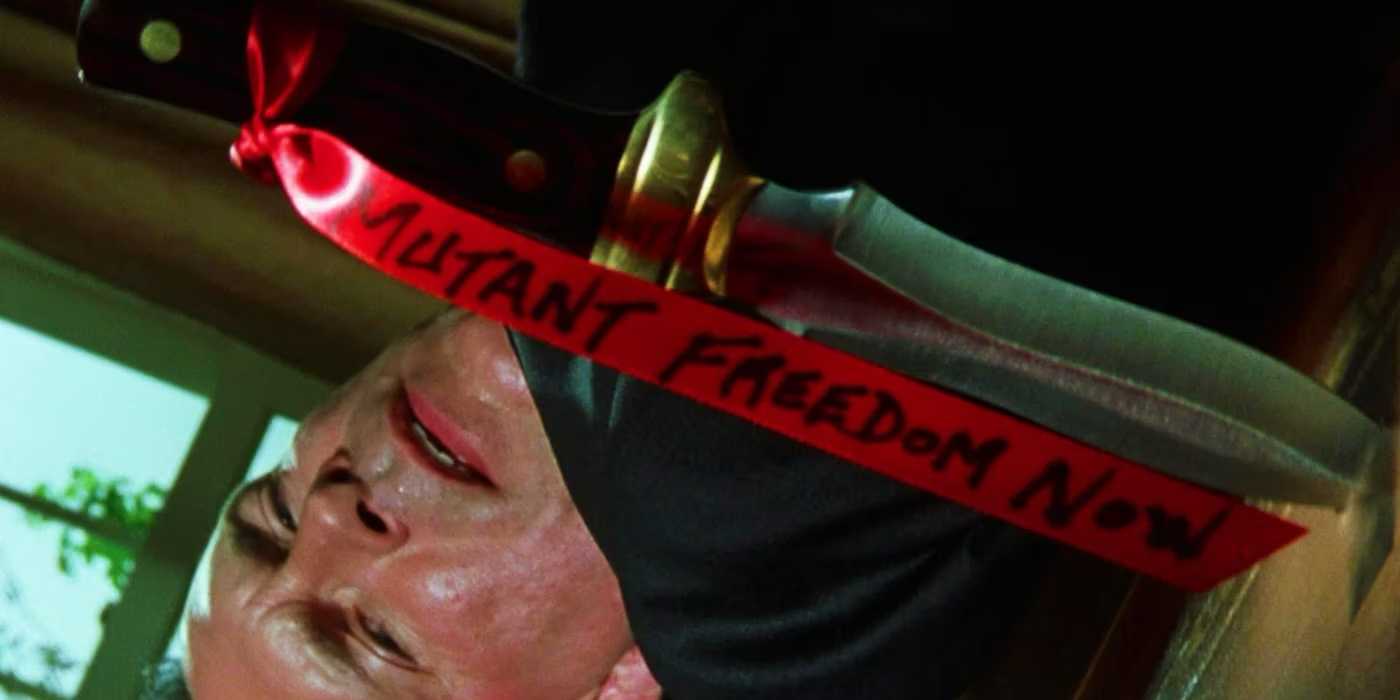 Nightcrawler's Mutant Freedom Now sign at the start of X2 X-Men United
