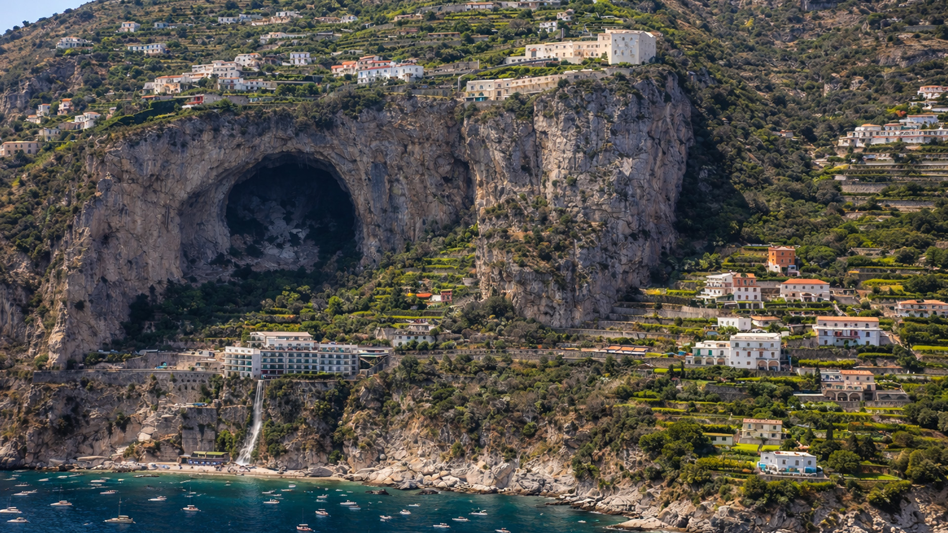 A hidden village under a cliff cave