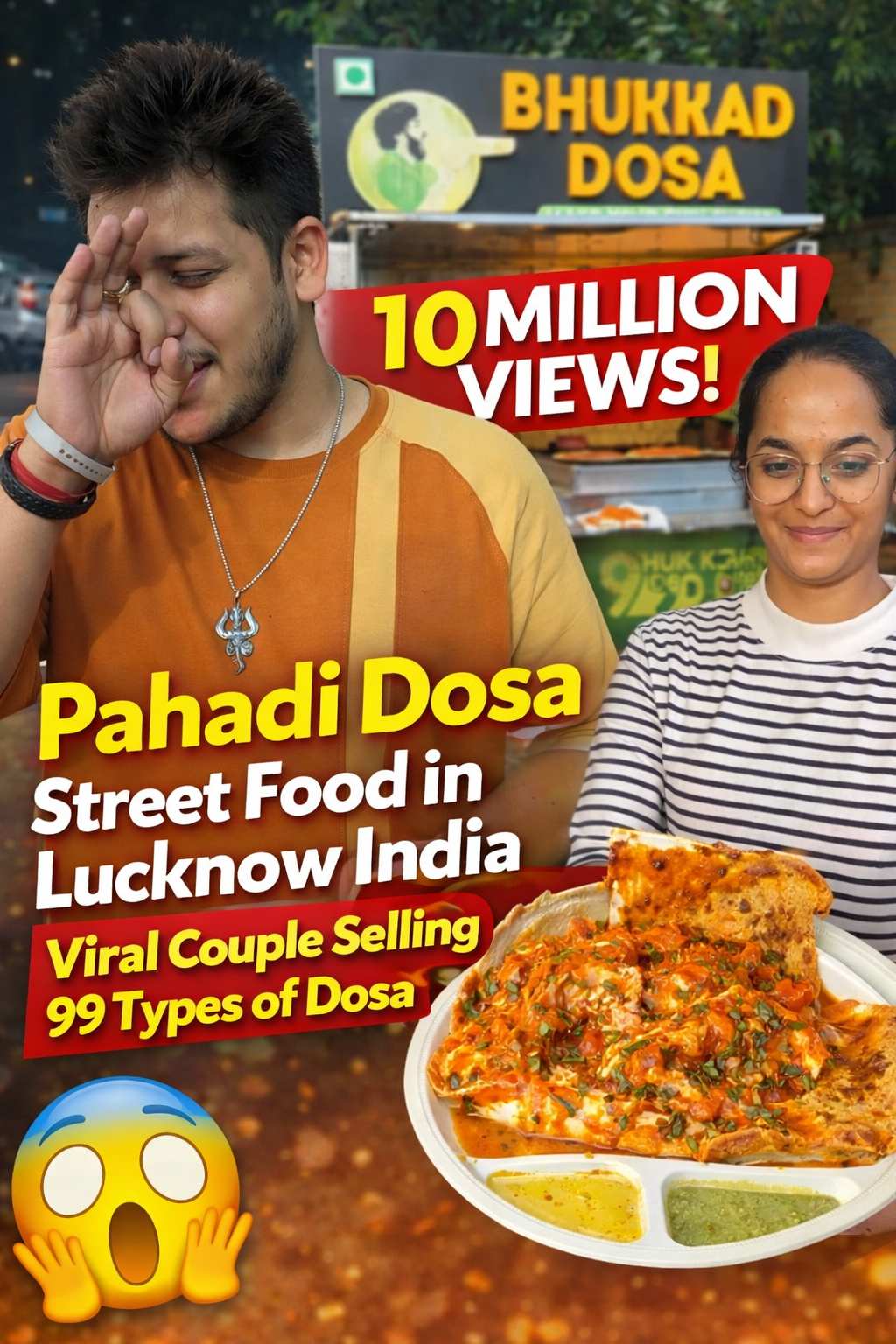 Pahadi dosa street food in Lucknow India viral couple serving 99 types ...