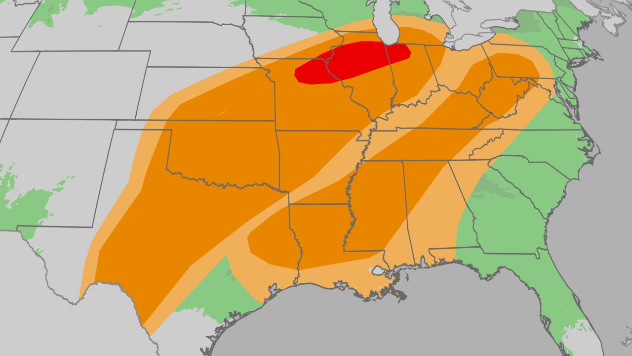 More severe storms for upcoming week; tornadoes, gusty winds, large hail possible for Southern Plains, Midwest<br>