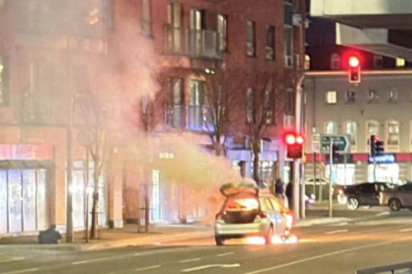 Delivery driver has lucky escape after car catches fire and burns out