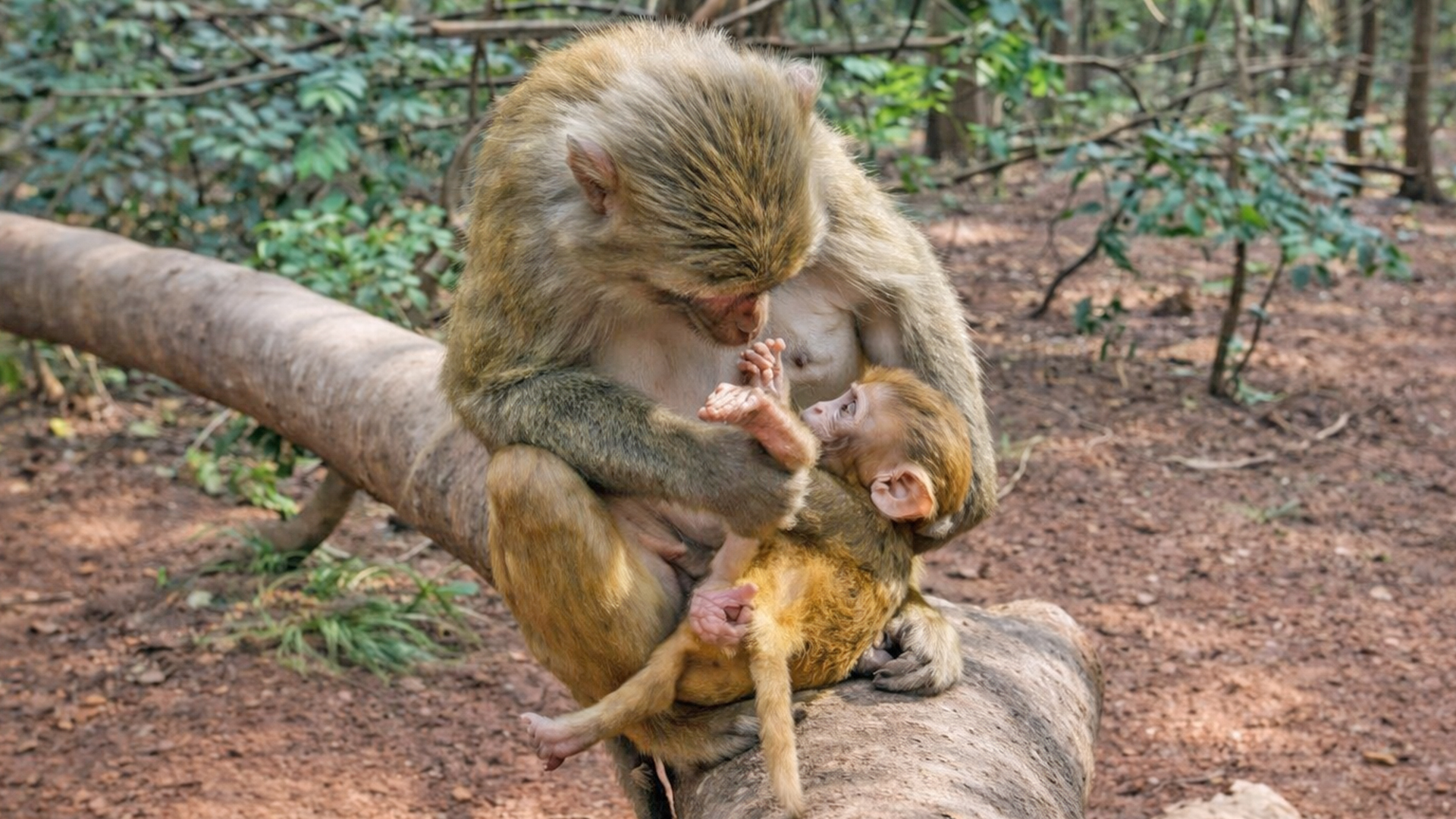 Baby aap plaagt ouder, kijk hoe de ouder reageert