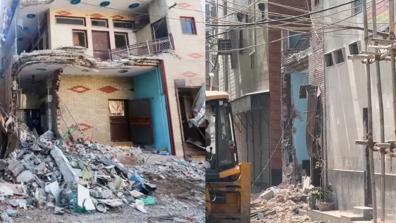 Photos: Bulldozers demolish encroached house linked to Uttam Nagar Holi ...