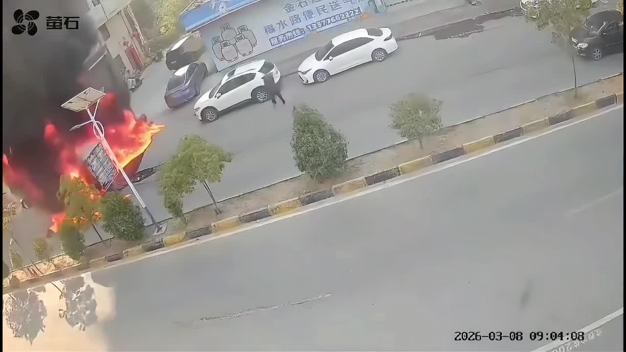 Motorist attempting to avoid gasoline fire ends up driving into flames ...