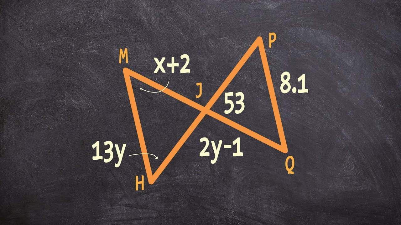 Using two congruent triangles to find the value of x and y