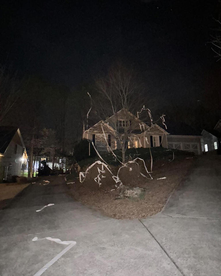 Jason Hughes’ home is covered in toilet paper after teenagers played a prank on him. Instagram/nthjuniorseniorwars23