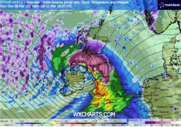 UK weather maps turn purple as Britain 'disappears' under 418-mile snow ...