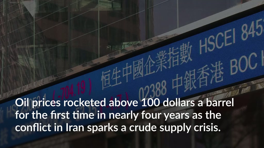 Stock markets tumble further as oil prices soar above 100 dollars a barrel