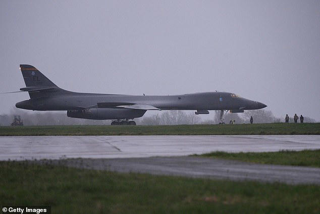 A US B-1 aircraft was pictured arriving at RAF Fairford in Gloucestershire on Friday evening, where it is expected to be joined by more stealth bombers, including B-2s and B-52s