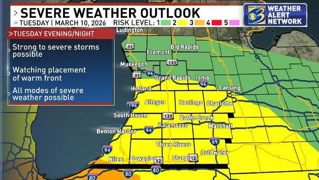 Weather alert day: Severe storms possible in West Michigan Tuesday evening