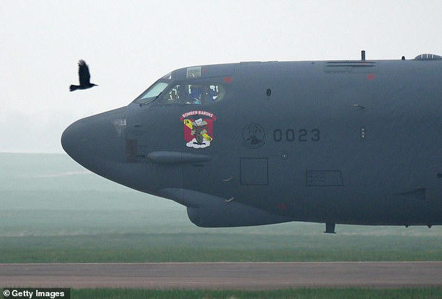 A 'Bomber Barons' motif was emblazoned on one of the B-52s - the nickname of the US Air Force's 23rd Bomb Squadron