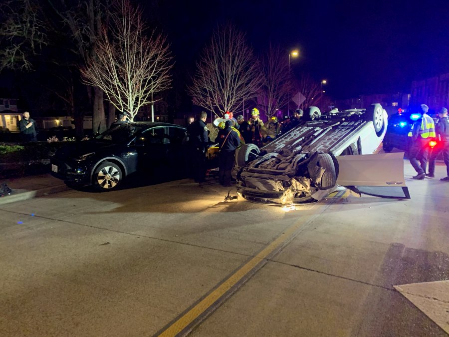 Car flips, catches fire after crash in Hillsboro Sunday night