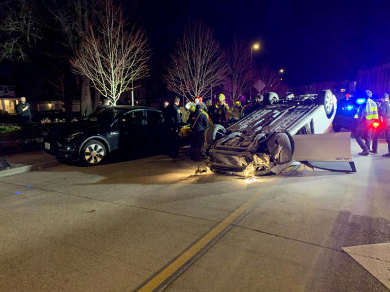 Car flips, catches fire after crash in Hillsboro Sunday night