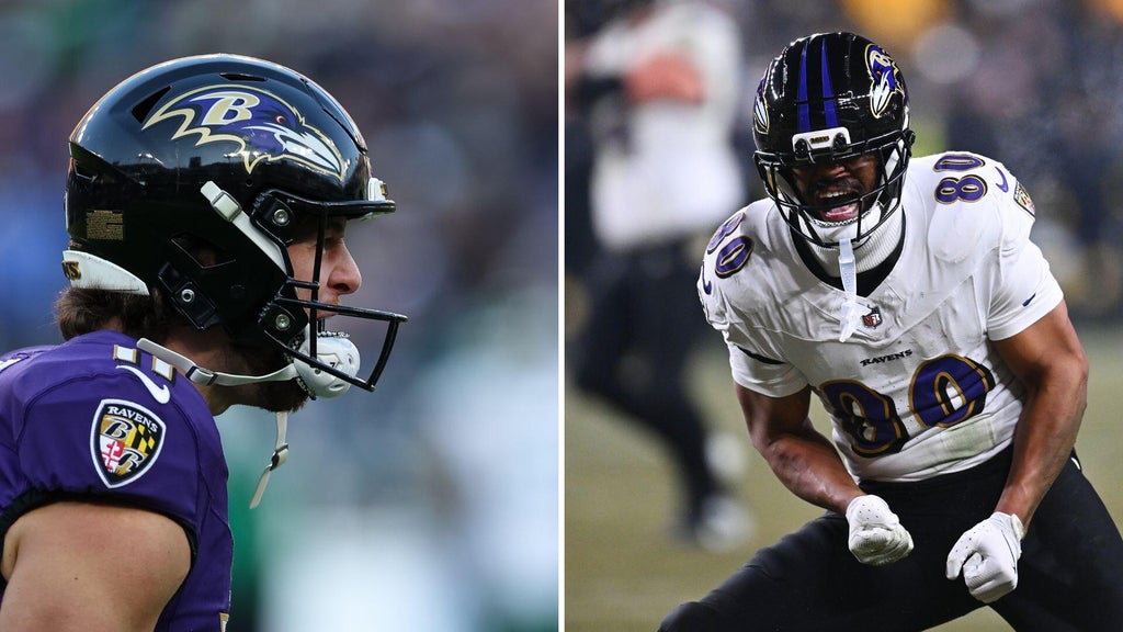 Baltimore Ravens' Isaiah Likely and Jordan Stout follow John Harbaugh ...