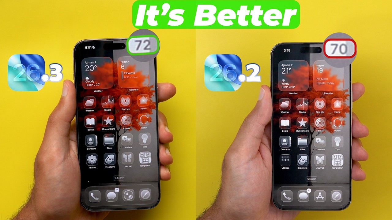 iOS 26.3.1 vs 26.2 animation efficiency boost for better battery