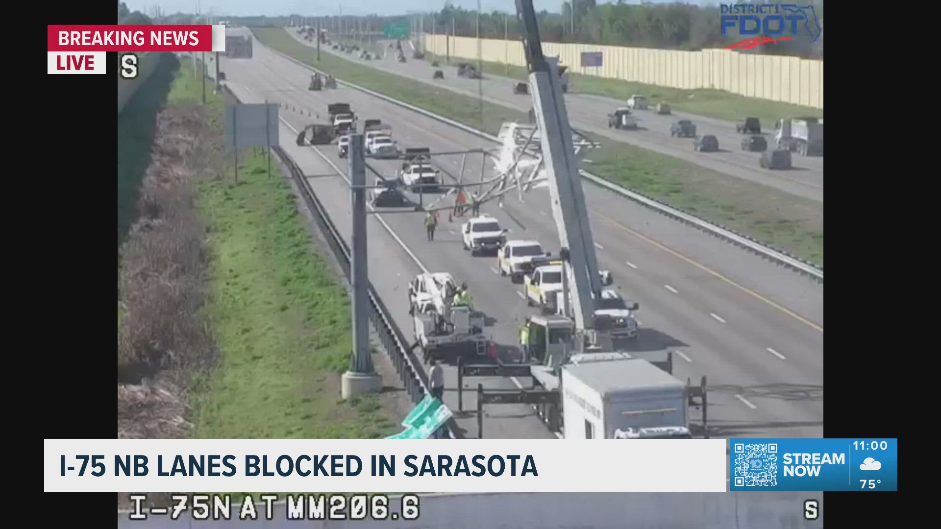 I-75 northbound blocked Monday mid-morning