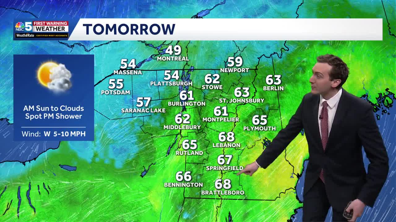 Staying warm Tuesday, cooler with rain midweek in Vermont (03-09-26)