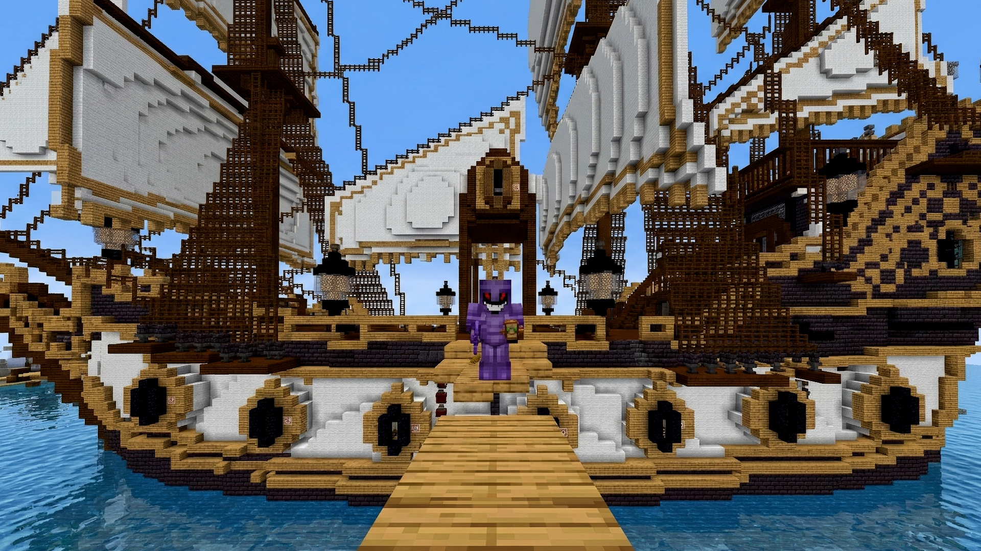 Using end crystals to defend a Minecraft ship