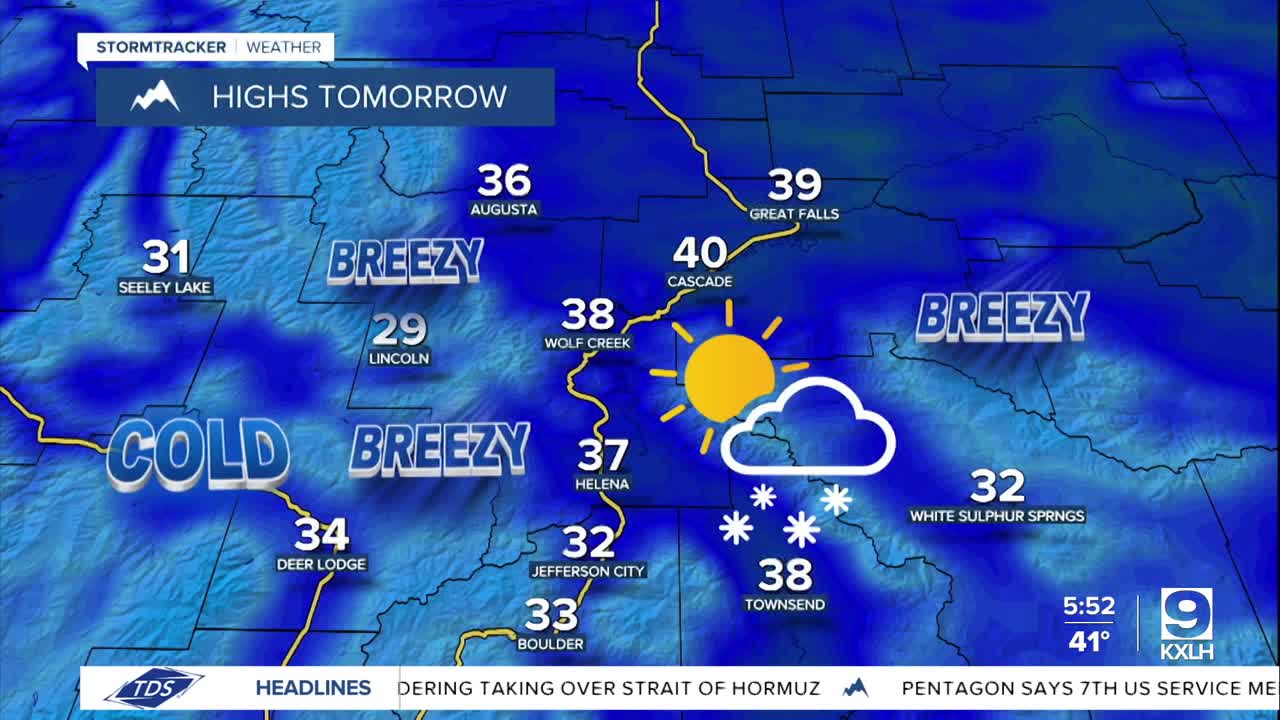Partly cloudy and chilly with some scattered snow showers on Tuesday