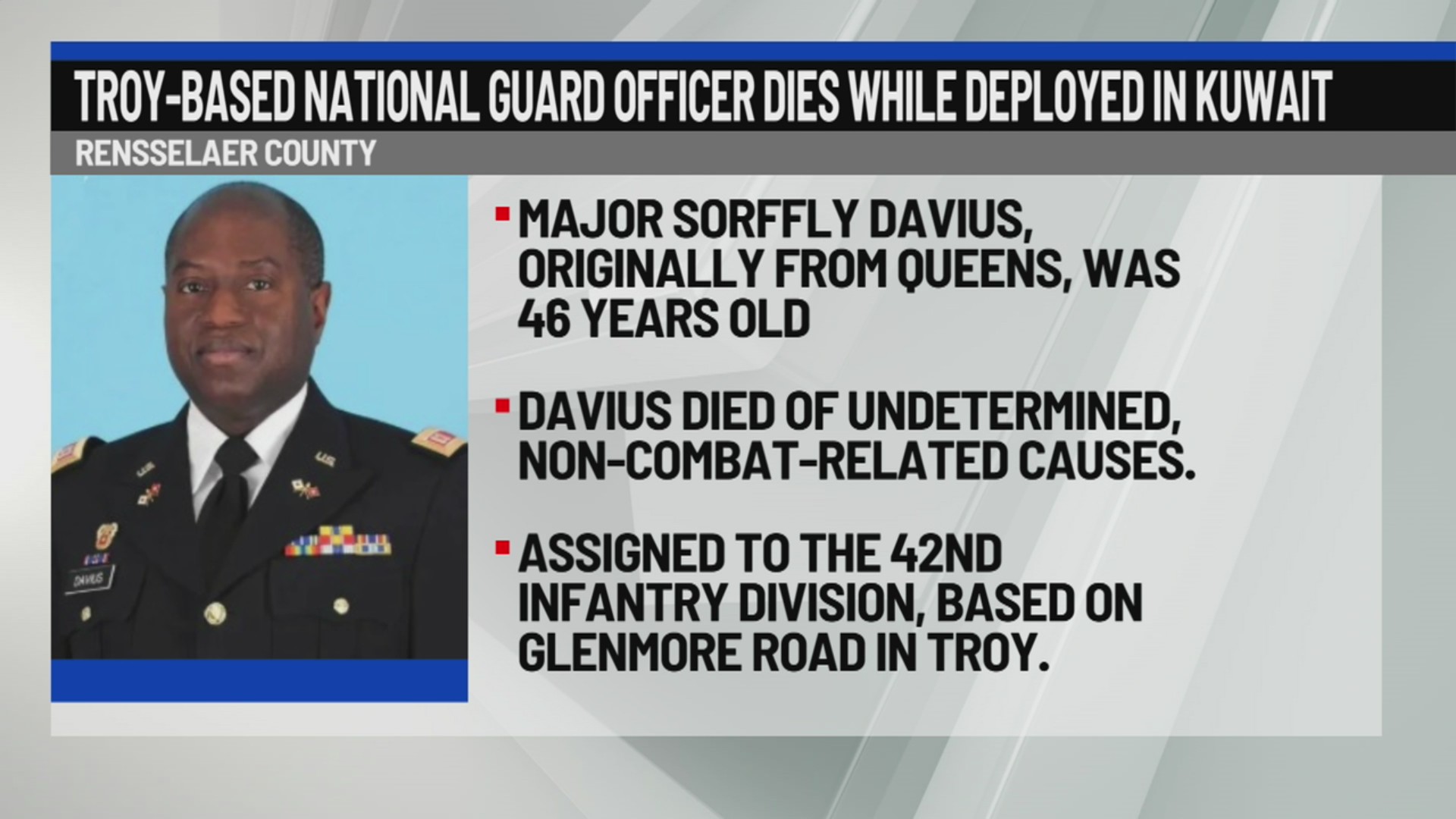 Troy-based National Guard officer dies while deployed in Kuwait
