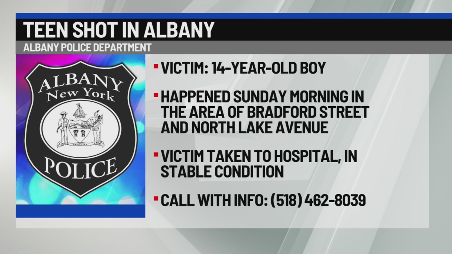 14-year-old sent to hospital following alleged shooting in Albany