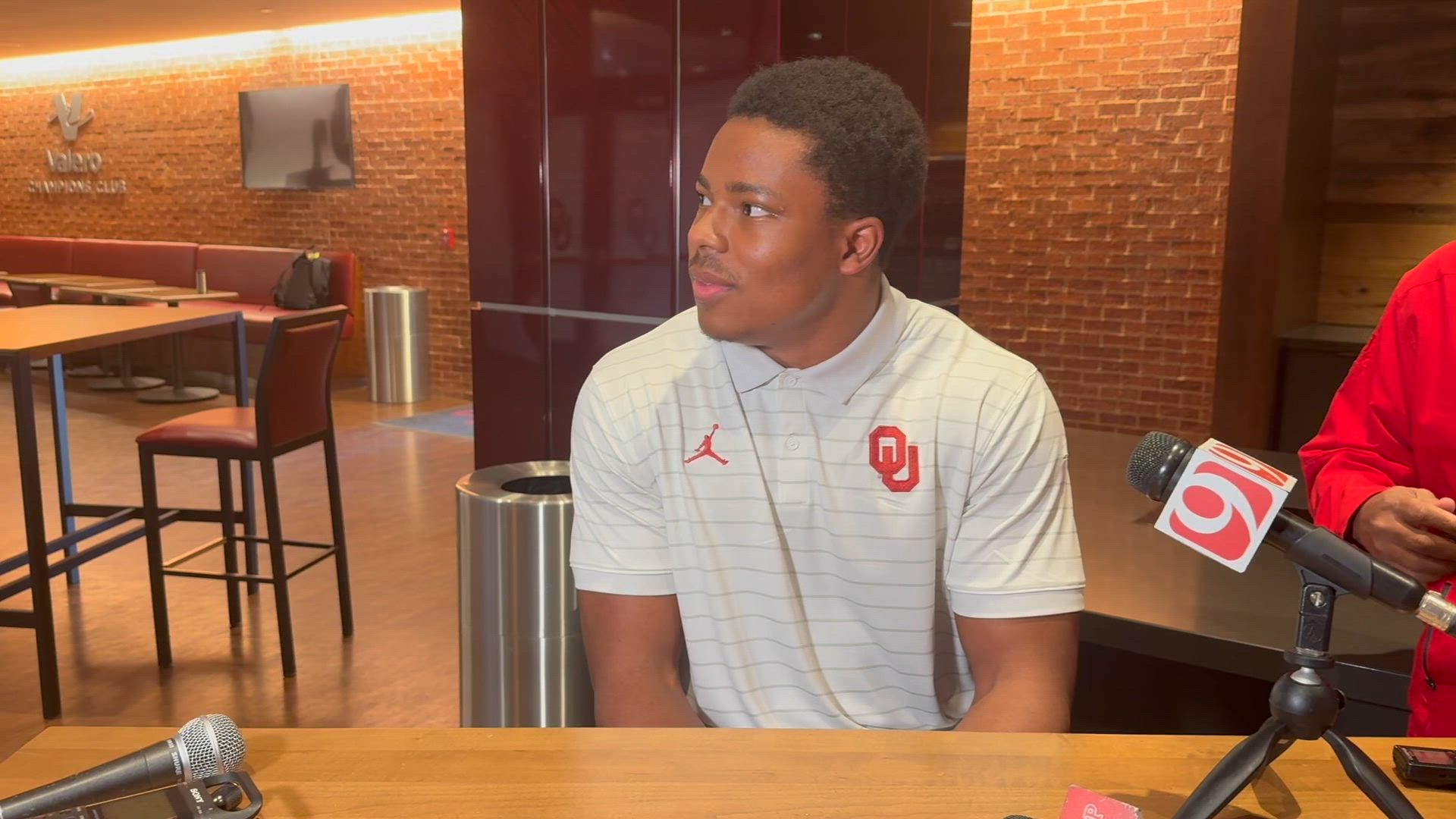 Oklahoma RB Jonathan Hatton Jr. meets the media at OU’s 2026 spring ...