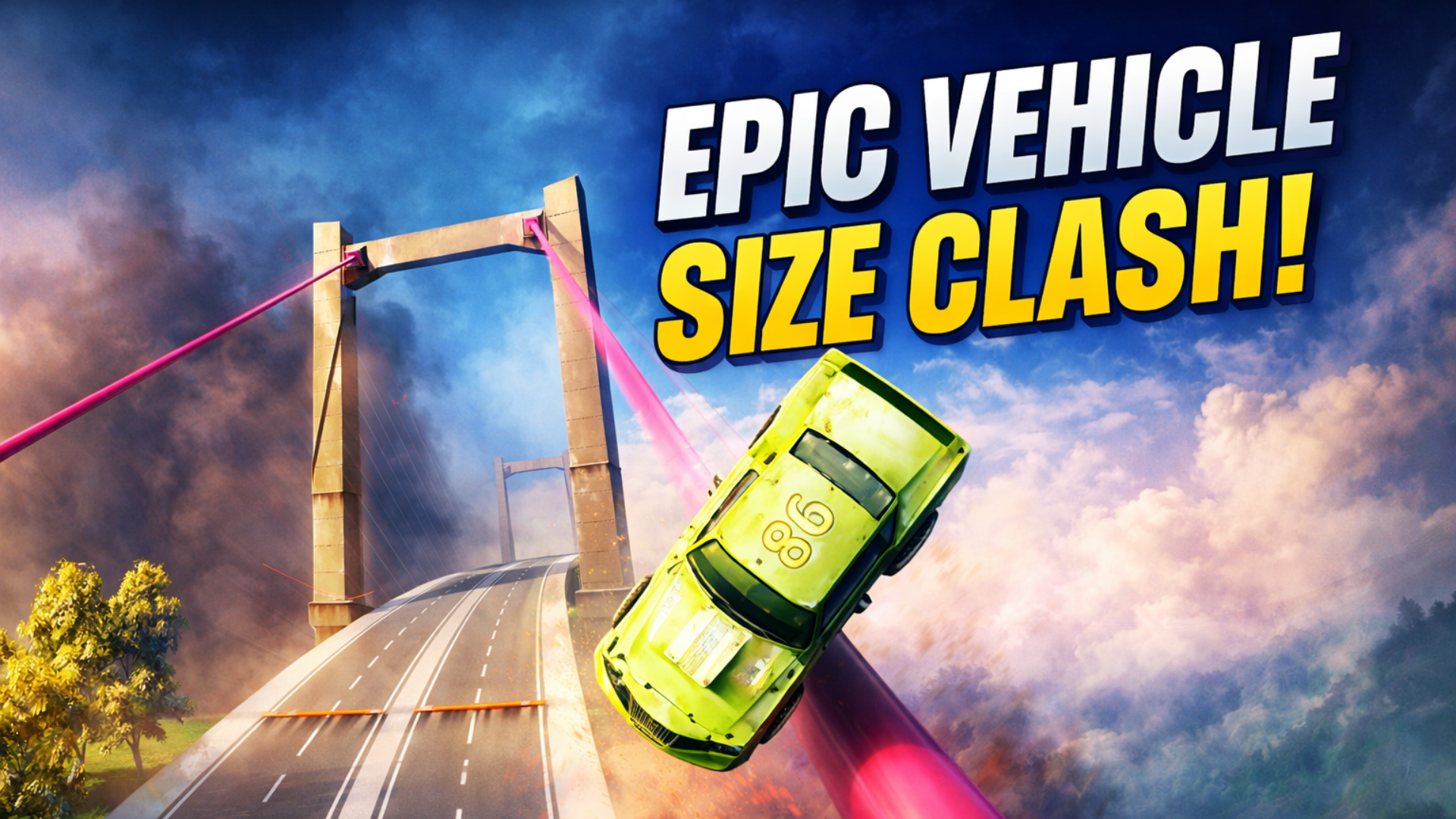 Epic big vs small Chick Hicks challenge tornado and broken bridge