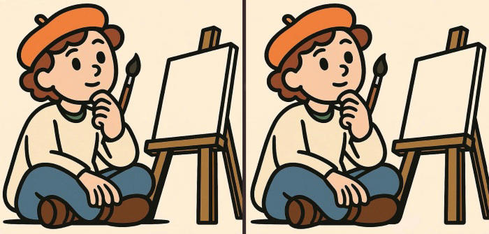 Spot 3 differences in these images of a painter sitting in front of ...