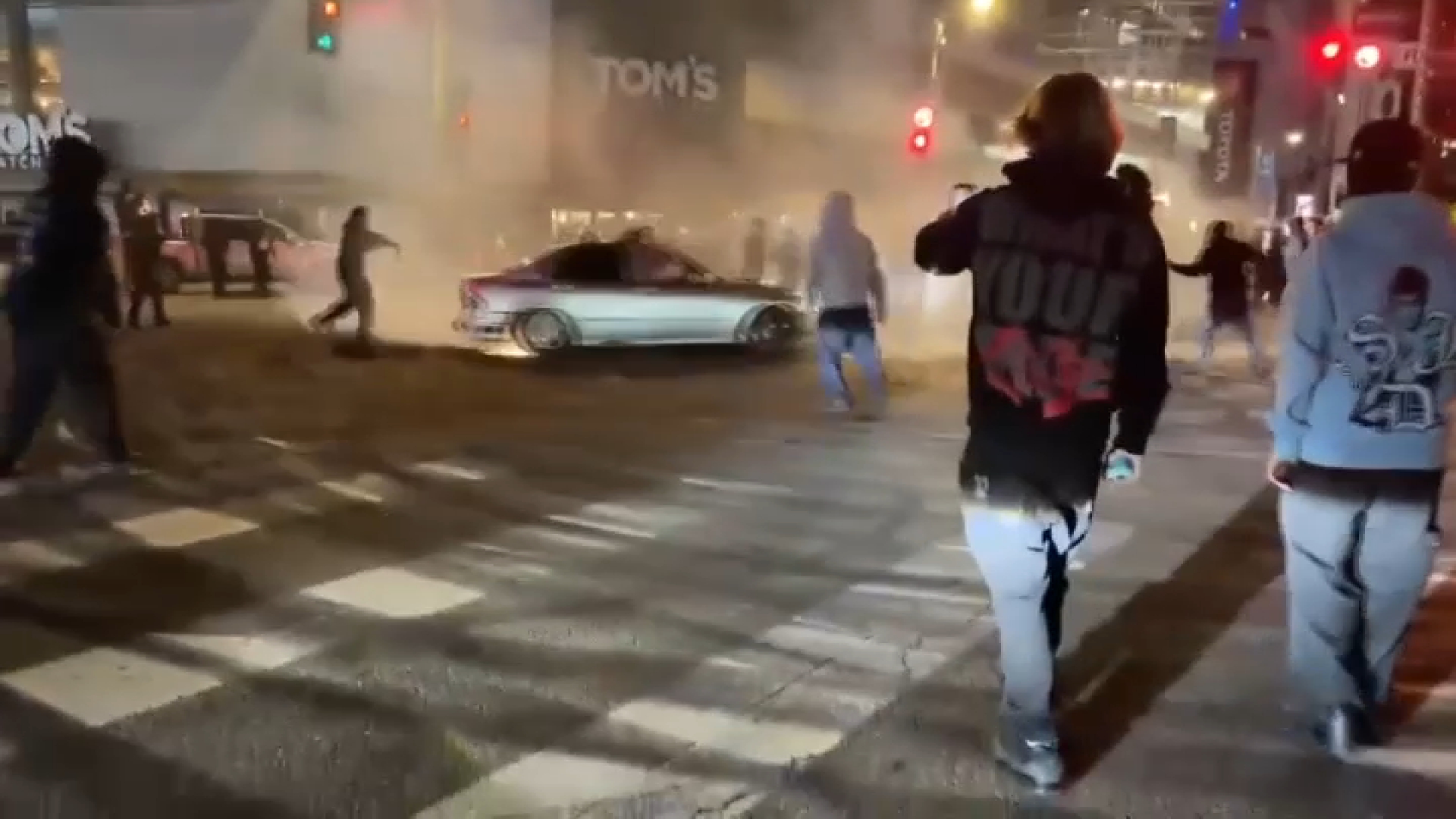 1 injured, 1 arrested after street takeover in downtown LA