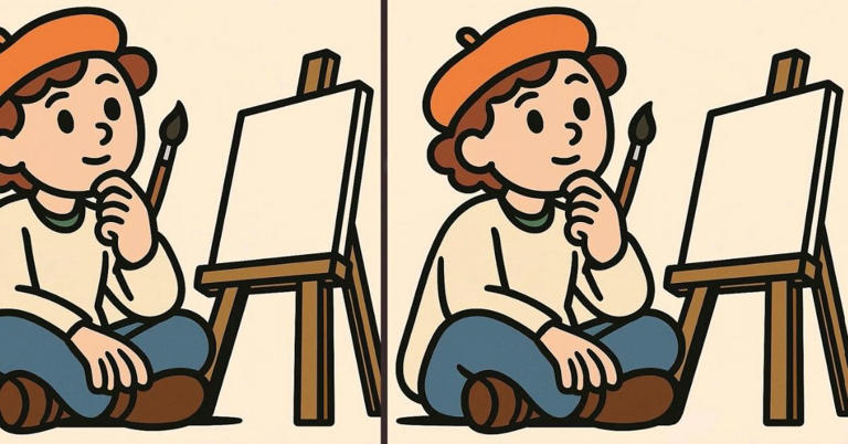 Spot 3 differences in these images of a painter sitting in front of ...